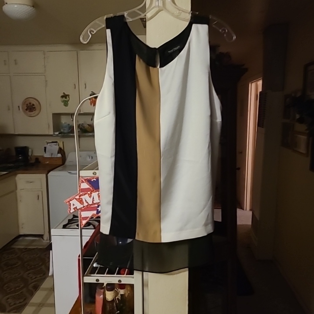 WHITE HOUSE BLACK MARKET Women's Colorblock Sleeveless Shell Top Sz L